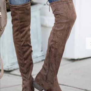 Mocha faux suede over the knee boots